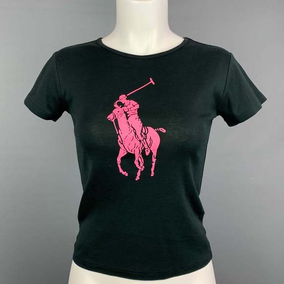 RALPH LAUREN Tops - RALPH LAUREN Black Graphic Mercerized Cotton T-Shirt